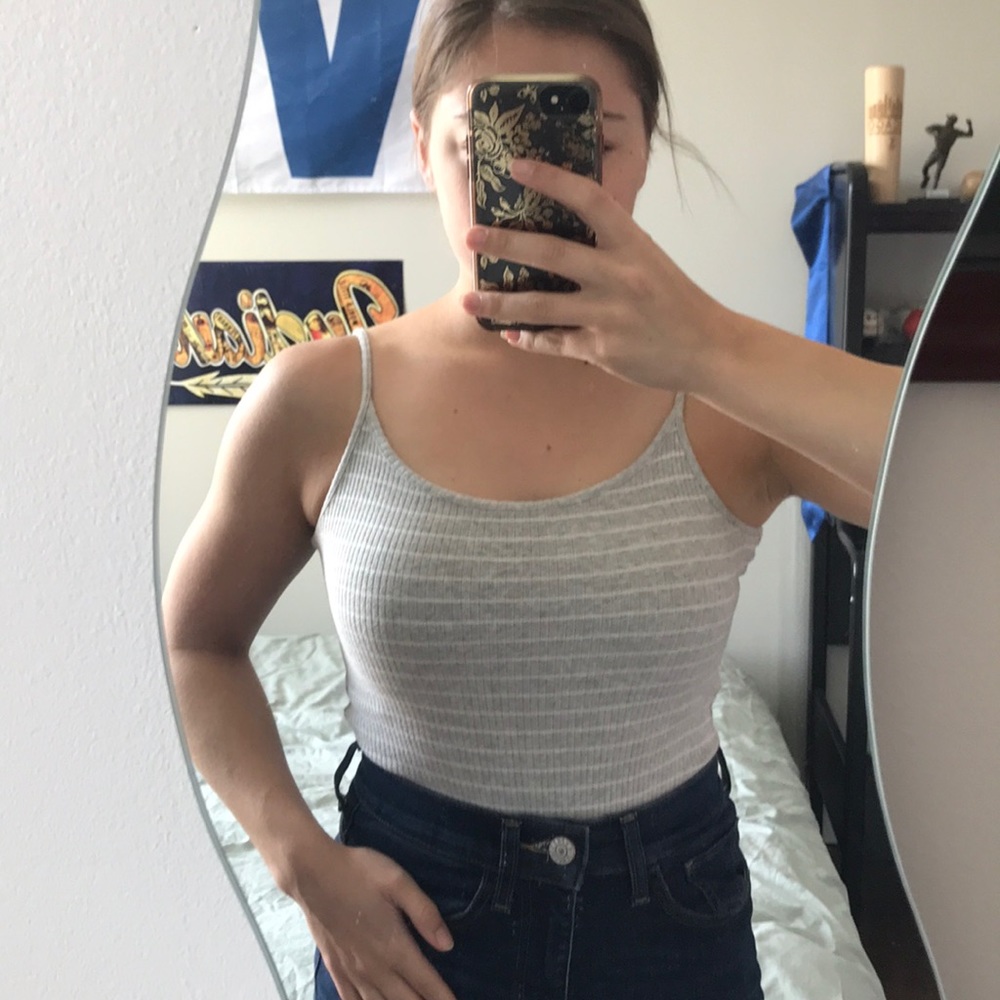 Express Grey Ribbed Body Suit